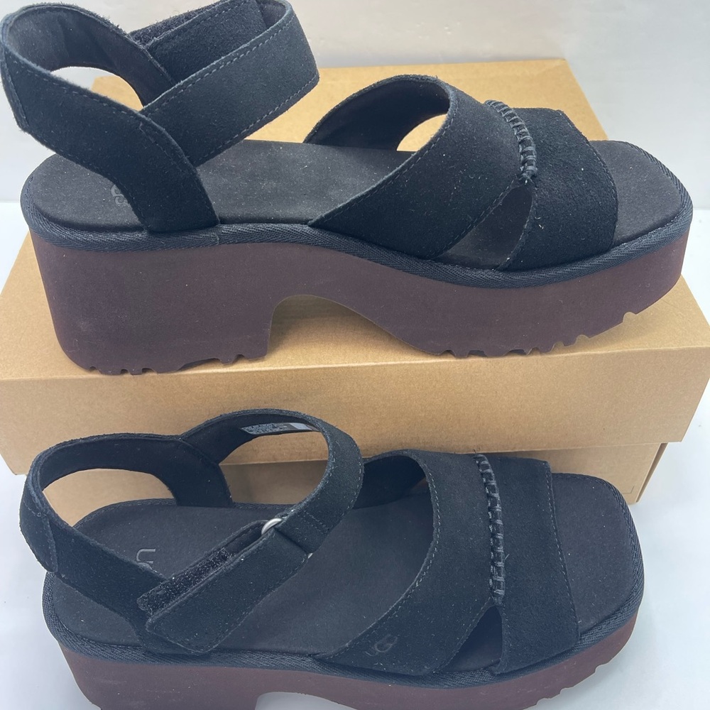 UGG WMNS10 Lug Sole NEW HEIGHTS Suede ANKLE STRAP Platform Heeled Sandals
Black - Picture 4 of 16